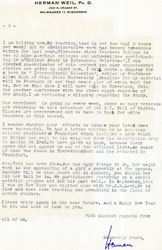 Letter: 20th December, 1945, page two