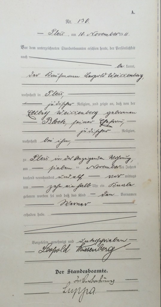 Birth certificate, Pless 1911